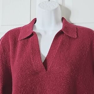 NWTs J. Crew Extra Soft Polo Style Sweater Size M, Bright Burgundy